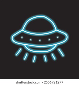 neon alien spaceship isolated on black background. alien spaceship icon with glowing neon lines. Vector illustration.