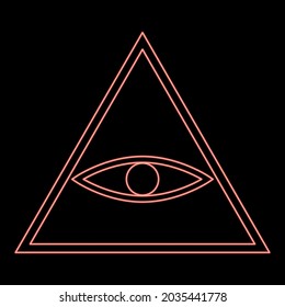 Neon all seeing eye symbol red color vector illustration flat style image