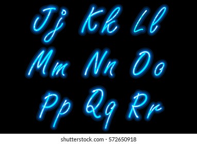 Neon alphabet font in blue part 2