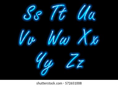 Neon alphabet font in blue part 3