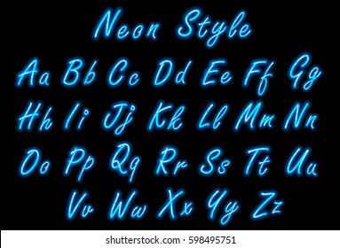 Neon Alphabet Font In Blue Small Caps