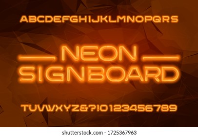 Neon Alphabet Font. Orange Neon Color Letters And Numbers. Abstract Background. Stock Vector Typescript For Your Design.