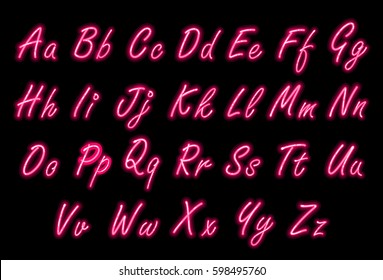 Neon alphabet font in red small caps