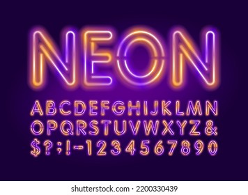 Neon Alphabet Font. Two Neon Colors Letters And Numbers. Stock Vector Typescript For Your Design.