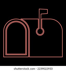 Neon american mail box with flag Pillar-box Postbox red color vector illustration image flat style light
