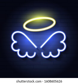 Neon Angel On A Brick Wall Vector Illustration For Your Design