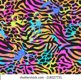 neon animal mix ~ seamless vector background