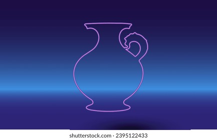 Neon antique vase symbol on a gradient blue background. The isolated symbol is located in the bottom center. Gradient blue with light blue skyline