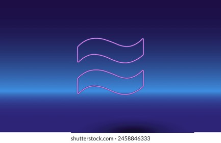 Neon approximately equal symbol on a gradient blue background. The isolated symbol is located in the bottom center. Gradient blue with light blue skyline