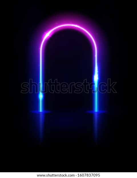 Neon arch.\
Frame, tunnel or portal. Neon lights. Vector abstract background.\
Geometric glow outline arc shape or laser glowing lines. Abstract\
background. Virtual\
reality.