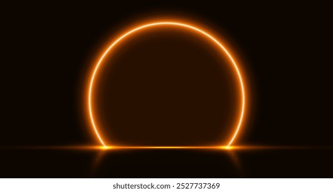 Arco de neón, portal naranja brillante, escenario de círculo futurista, fondo de puerta mágica. Ilustración vectorial.