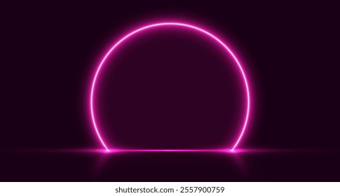 Neon arch, piink glowing portal, futuristic circle stage, magic gate background.