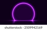 Neon arch, purple glowing portal, futuristic circle stage, magic gate background. Vector illustration.