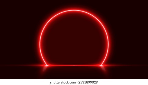 Neon arch, red glowing portal, futuristic circle stage, magic gate background. Vector illustration.