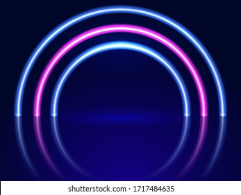 Neon arch-shaped lighting. Abstract background. Vector stok illustration