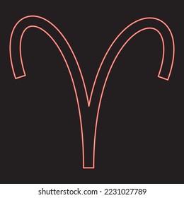 Neon aries symbol red color vector illustration image flat style light