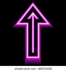 Neon arrow for design interface. Purple isolated on black background. Vector illustration.