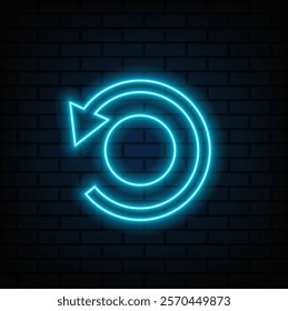 Neon arrow icon. Abstract left neon arrow. Neon arrow sign on black background.