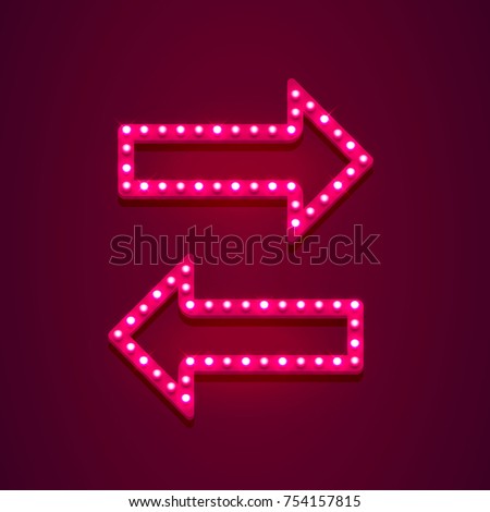 Neon arrow left and right on the red background. Vector illustration