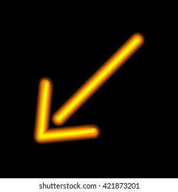 Neon arrow. Orange isolated on black background. Vector illustration.