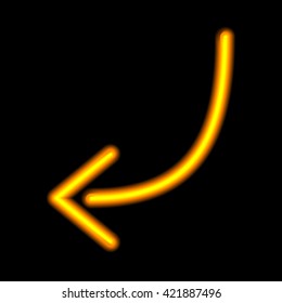 Neon arrow. Orange isolated on black background. Vector illustration.