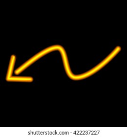 Neon arrow. Orange isolated on black background. Vector illustration.