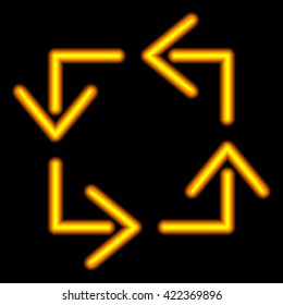 Neon arrow. Orange isolated on black background. Vector illustration.