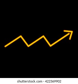 Neon arrow. Orange isolated on black background. Vector illustration.