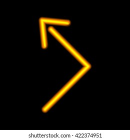 Neon arrow. Orange isolated on black background. Vector illustration.