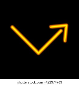 Neon arrow. Orange isolated on black background. Vector illustration.