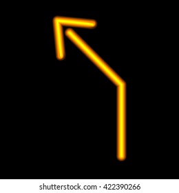 Neon arrow. Orange isolated on black background. Vector illustration.