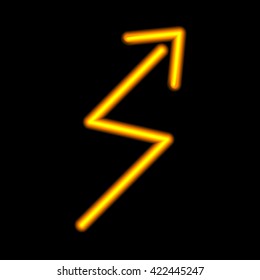 Neon arrow. Orange isolated on black background. Vector illustration.