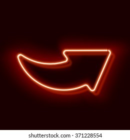 Neon arrow pointer on a black background. The symbol of the arrows. Glowing lamp on black background. Red retro sign on the wall. Vector illustration