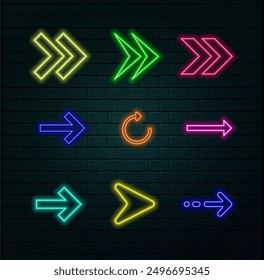 Neon arrow pointing at a black background on a glossy floor