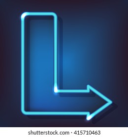 neon arrow sign. Glowing neon background. Club retro arrow indicates the direction. arrows on a dark background. neon retro billboard and signage 