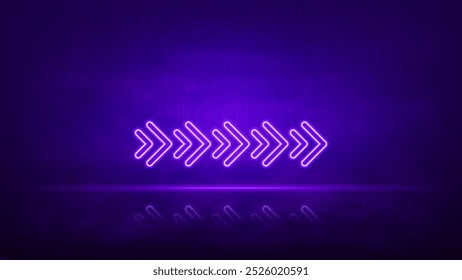 Signo de flecha de neón. Icono de puntero brillante. Ilustración vectorial