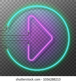 Neon arrow. Neon sign, icon, banner with flash light. Vector illustration