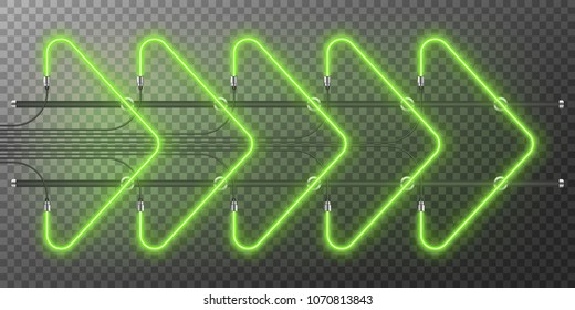 Neon arrow. Neon sign, icon, banner with flash light. Vector illustration