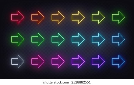 Neon Arrow Sign Set on the transparent background.