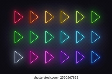 Neon Arrow Sign Set on the transparent background.