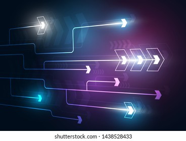 neon arrow speed and technology data load abstract with colorful background vector design