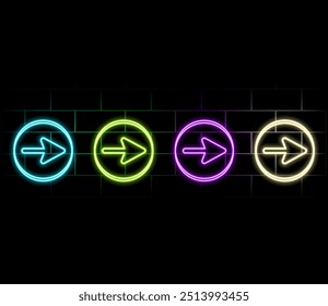 Neon arrow symbol icon. Black Background with arrow direction down. Directional sign. Flashing neon icon to the download arrow. neon arrow sign.