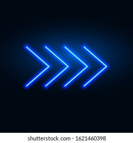 Neon Arrow Vector Sign. Light Arrow Retro Glow Blue Casino Neon Effect.