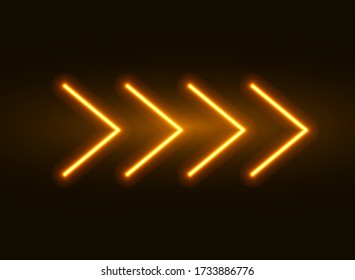 Neon arrow vector sign. Light arrow retro glow yellow casino neon effect
