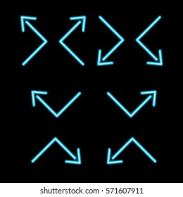 Neon arrows. Blue isolated on black background. Vector illustration.