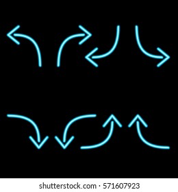 Neon arrows. Blue isolated on black background. Vector illustration.