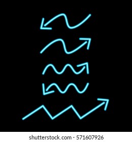Neon arrows. Blue isolated on black background. Vector illustration.
