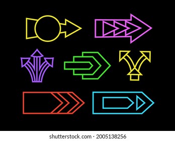 Neon arrows and pointers on black background