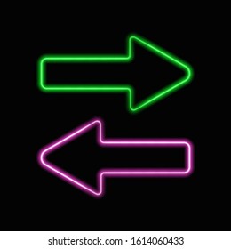 Neon arrows set isolated on black background. Arrows icon, sign, symbol. Vector design