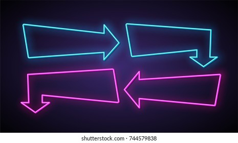 Neon arrows set. Vector illustration.